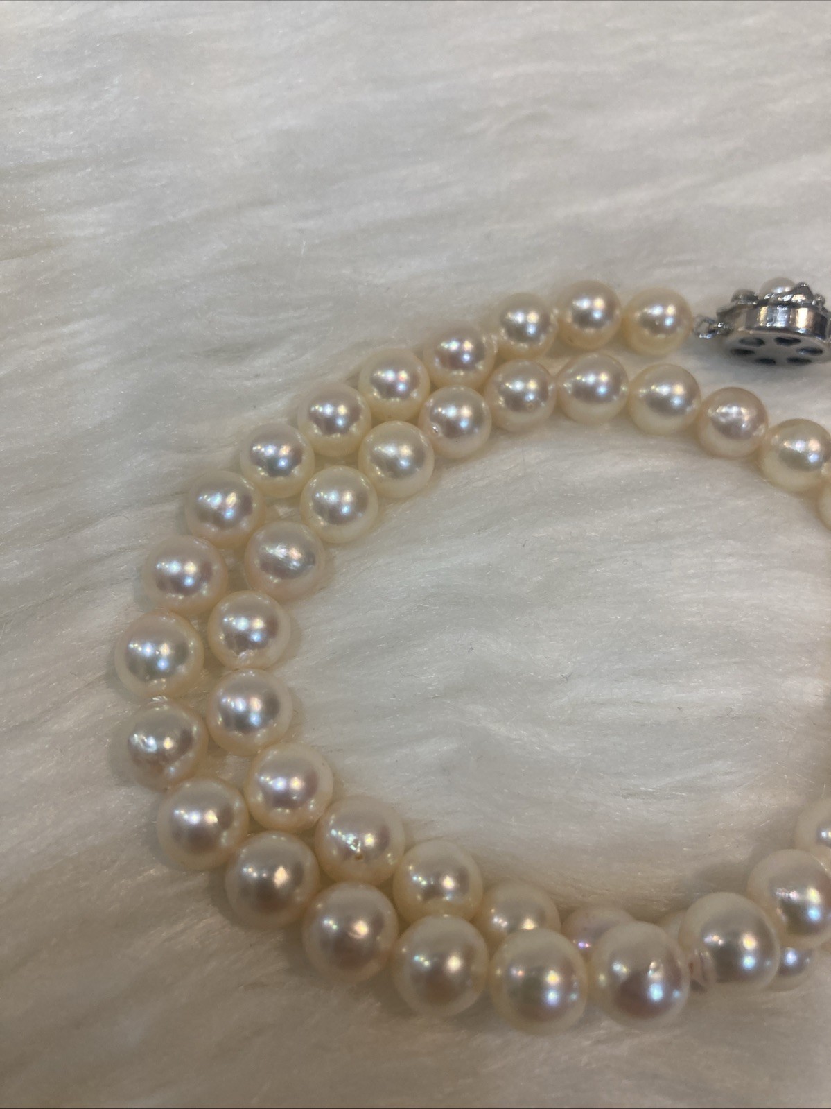 A01 Japanese Akoya Pearl Necklace 7.5-8mm 43cm Silver Clasp White Pearl