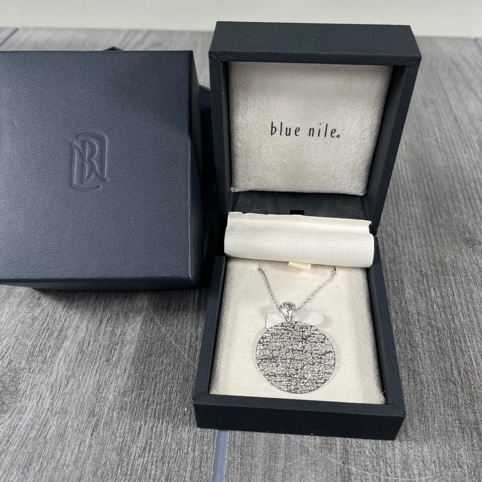 Blue Nile 30” Long Medallion Necklace 925 Sterling Silver W/ Box