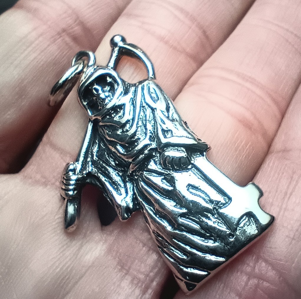 925 Silver Grim Reaper Pendant necklace Thailand Halloween CH54