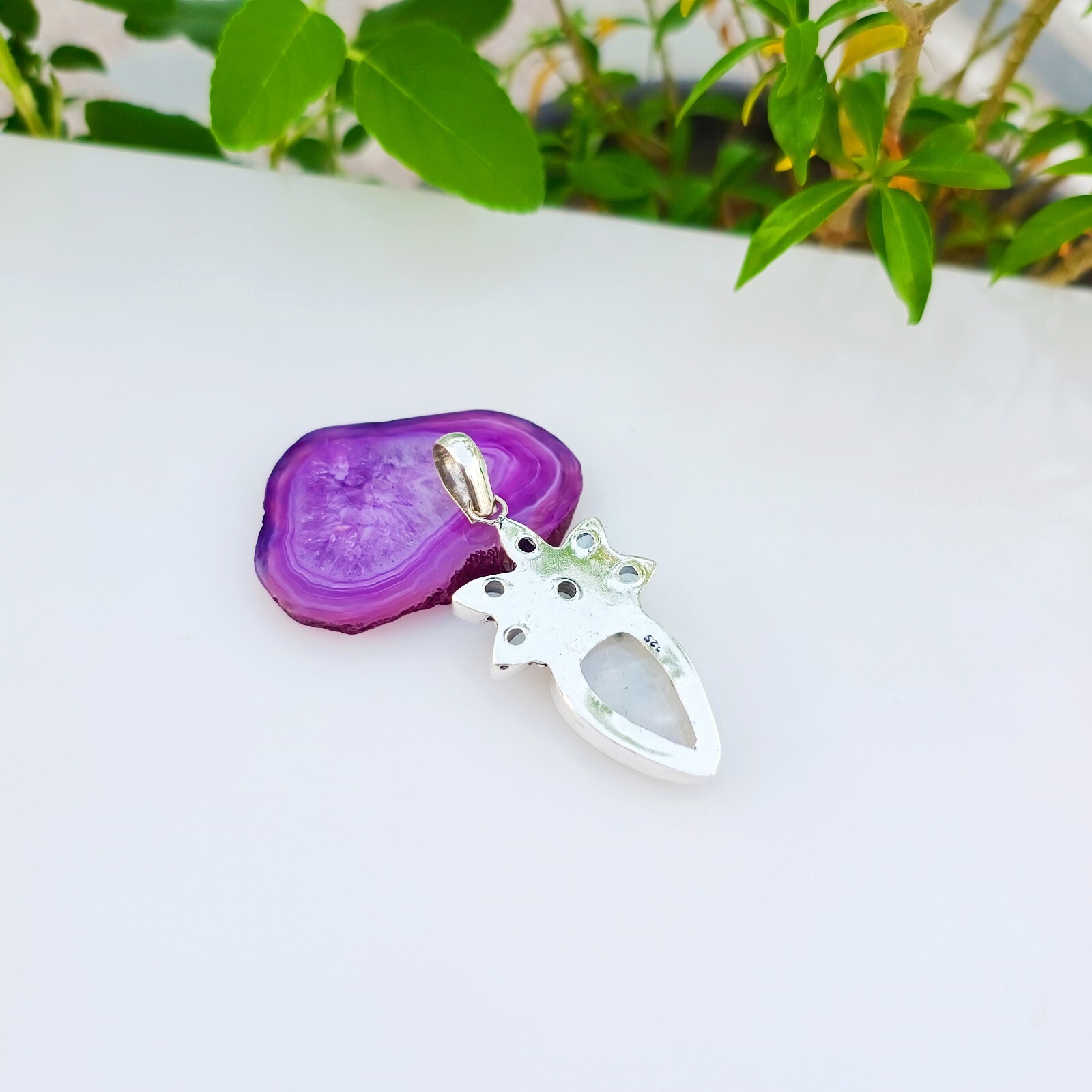 Moonstone Aquamarine Gemstone Pendant 925 Sterling Silver Handmade Jewelry 2.36″