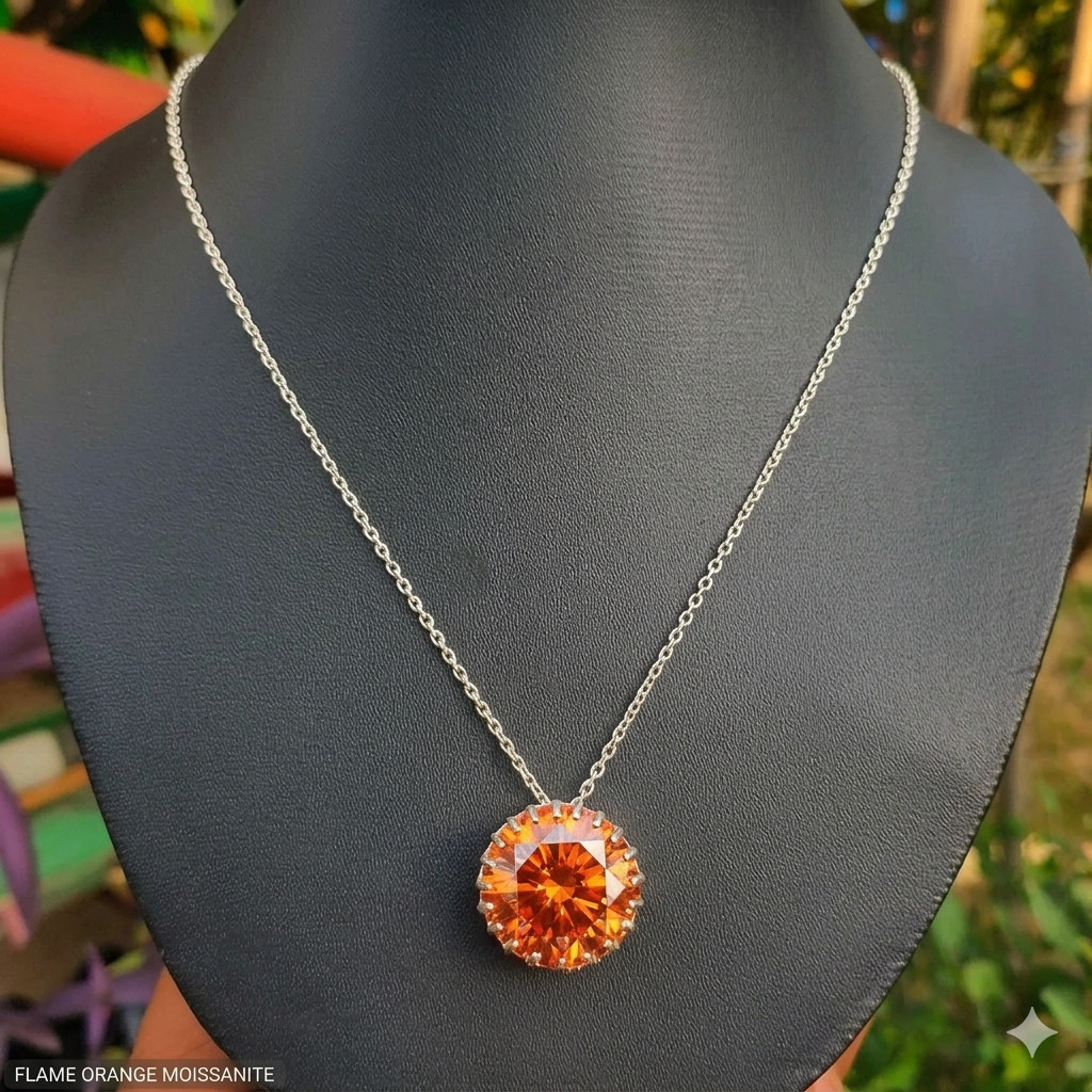 HUGE 26.75 Ct Certified Flame Orange Diamond Pendant Necklace-FREE Diamond Studs