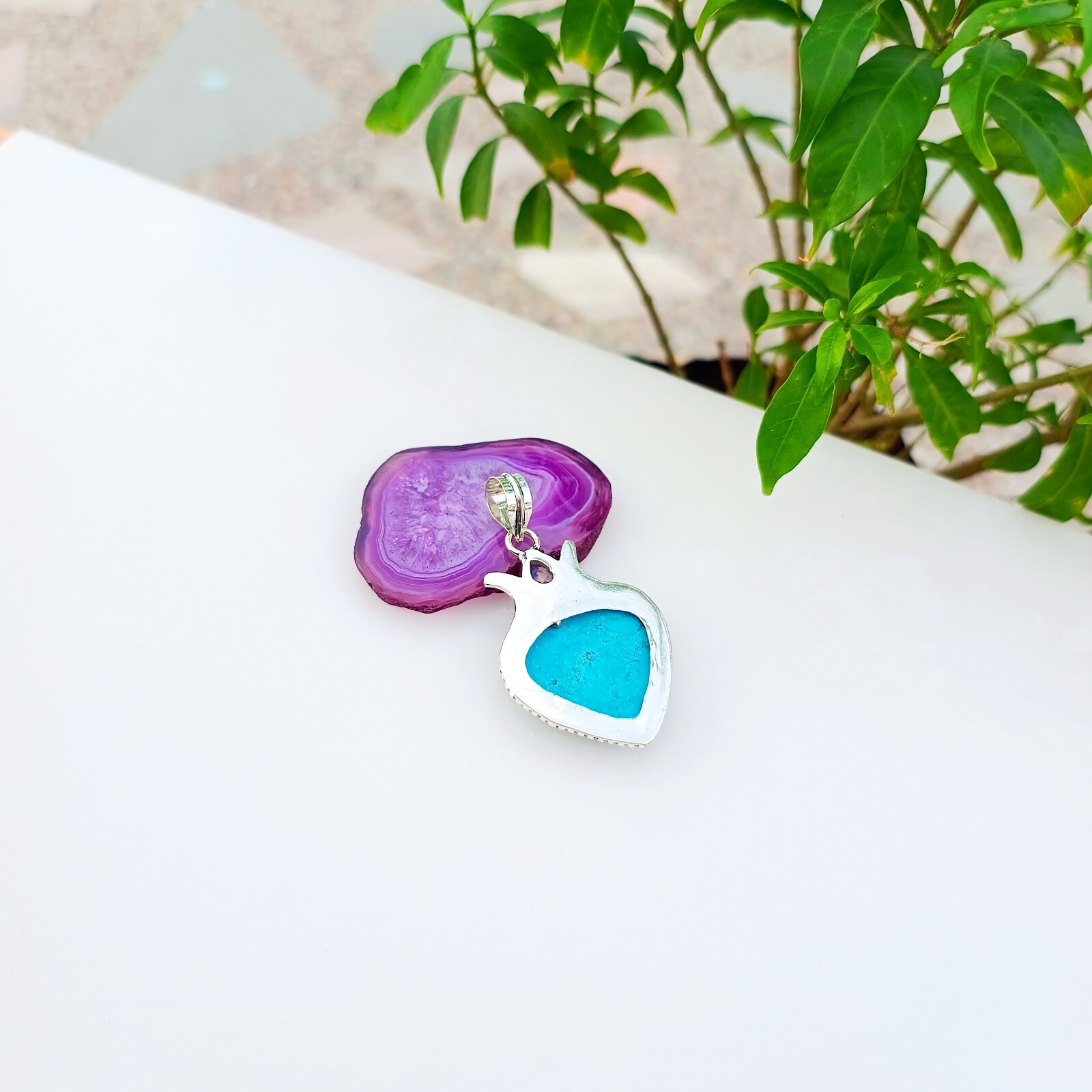 Natural Turquoise Gemstone Pendant 925 Sterling Silver Handmade Jewelry 2.20″