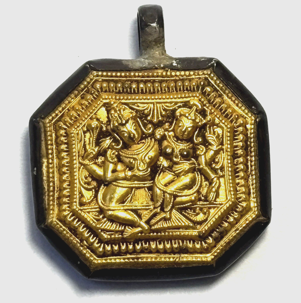 Lakshmi and Vishnu Sterling Silver Pendant Handcrafted 18K Gold Foil 1×1″