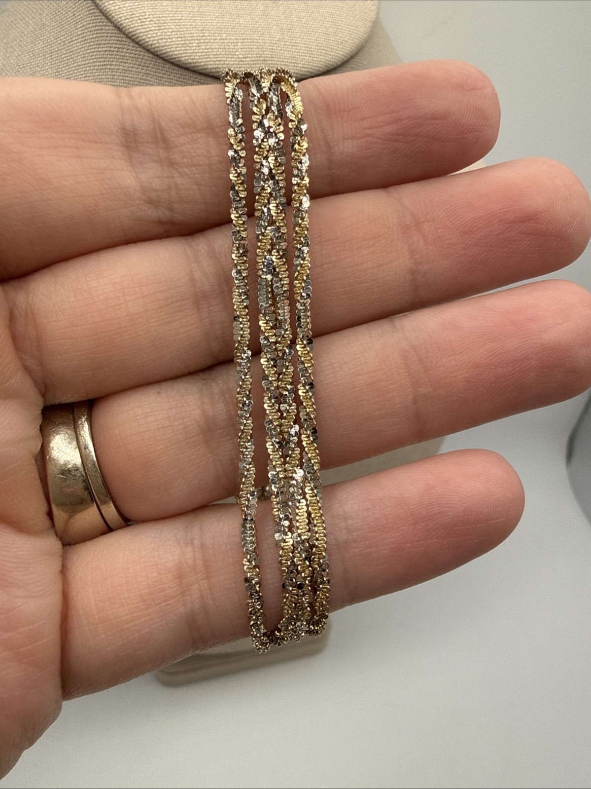 KA 1772 Italy Sterling Silver 2mm Two Tone Twisted Sparkle Chain Necklace 28”