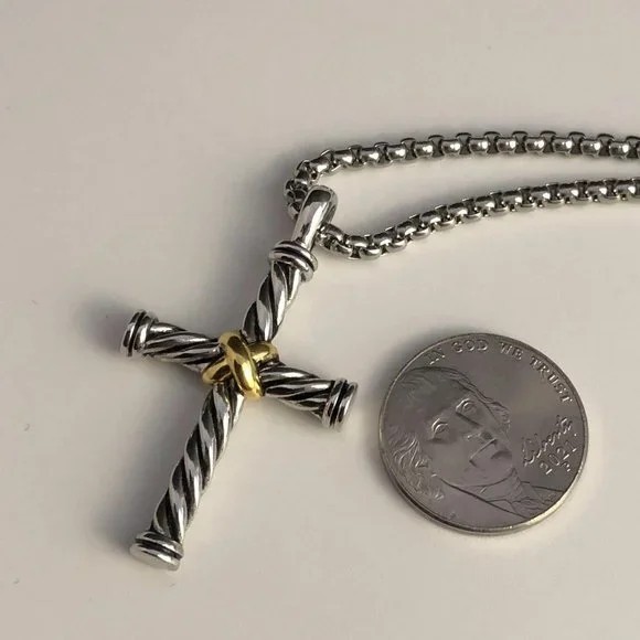 David Yurman X Cable Cross S Silver & 18K Yellow Gold Pendant Necklace
