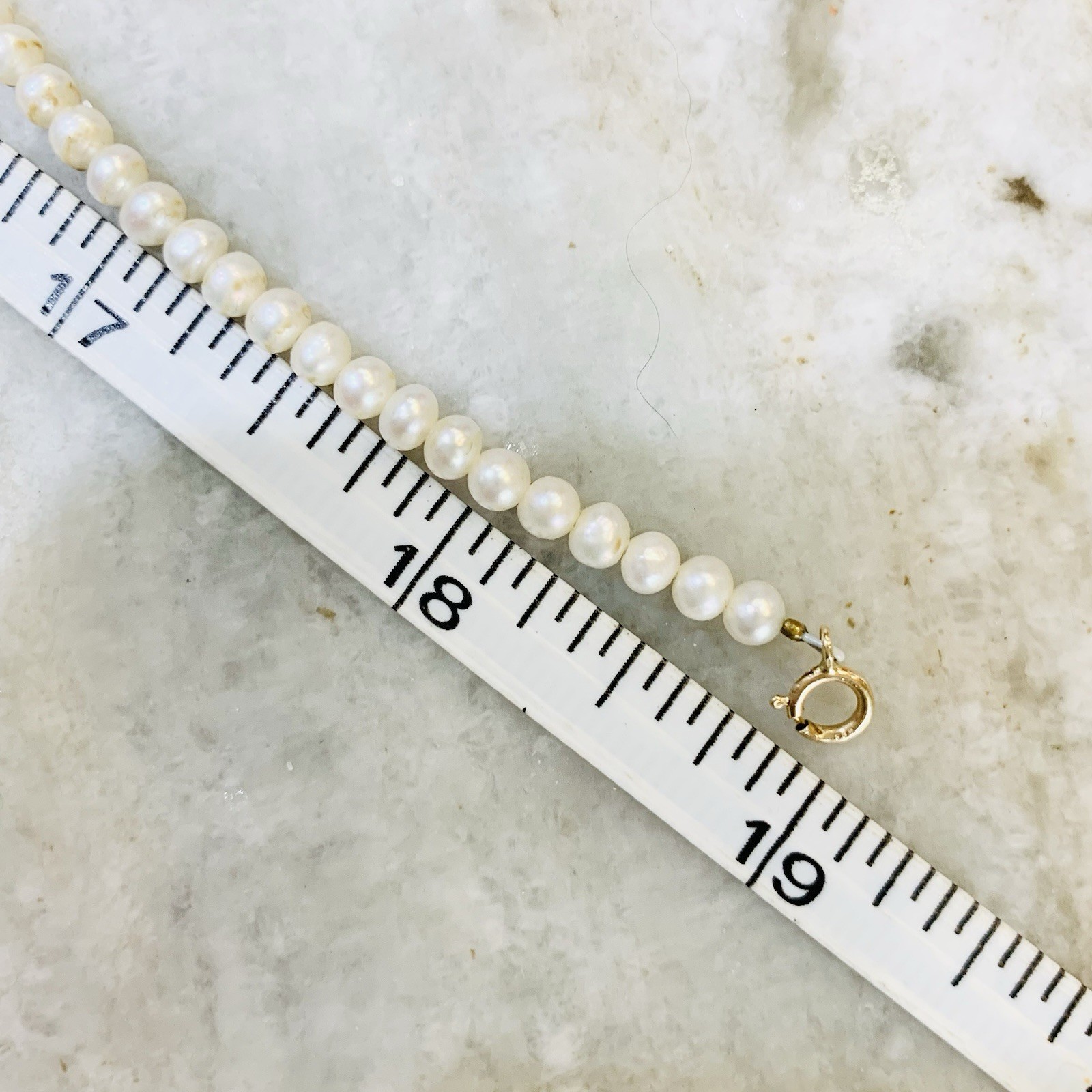 Pearl Necklace & Dangle 14k Yellow Gold 10.33gr FW White Pearl 4mm Dainty 19”