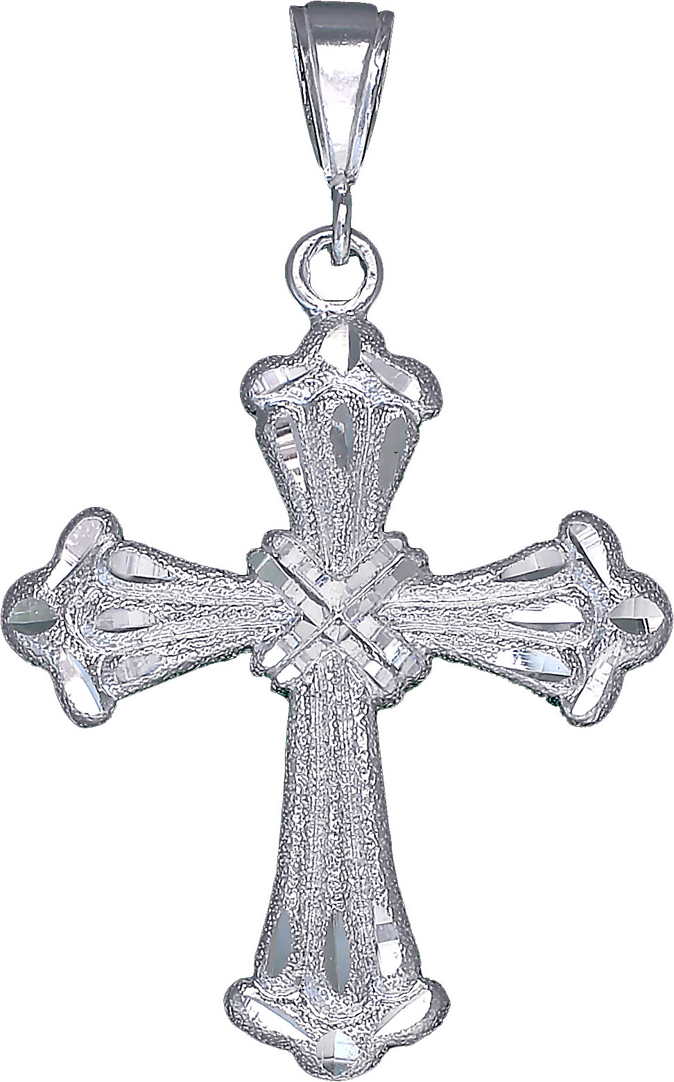Sterling Silver Cross without Jesus Pendant Necklace with Diamond Cuts and Chain