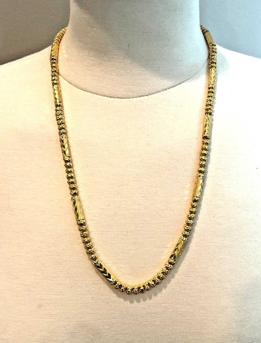 Thai 23K Solid Yellow Gold Bead Bamboo Link Necklace 30.5 Grams Tested 24″ long