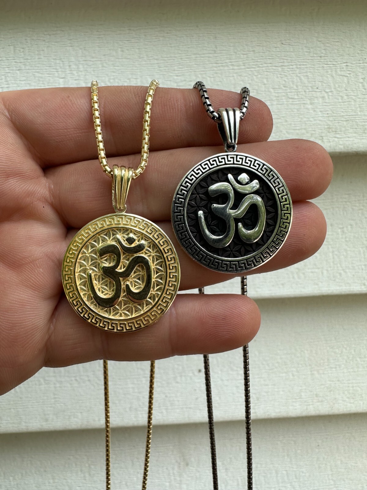 Real 925 Silver / 14k Gold Plated Ohn Hindu Om Big 1″ Medallion Pendant Necklace