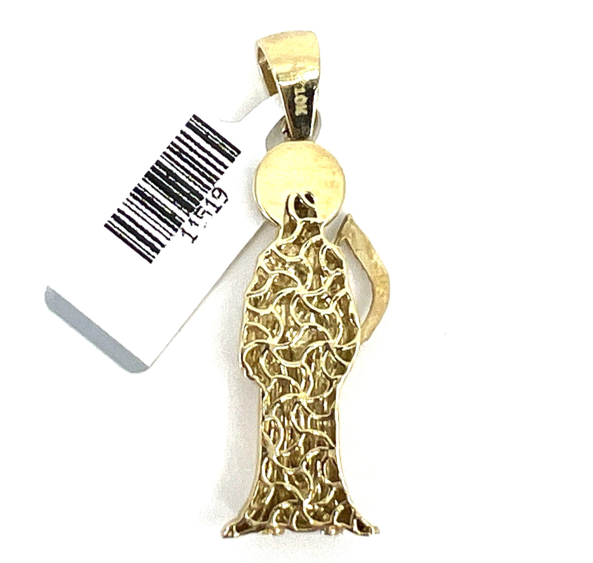 10K Yellow Gold Santa Muerte Pendant CZ Bail Grim Reaper Holy Death New OroAu