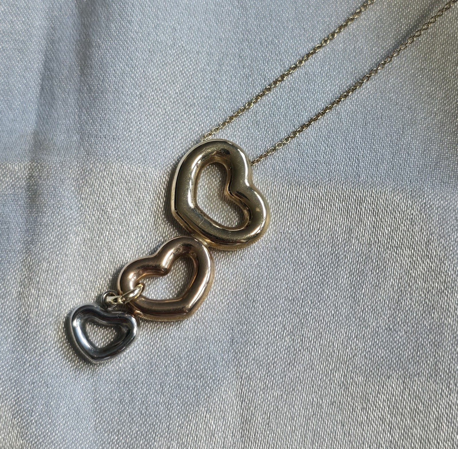 14ct Gold Three-Tone Open Heart Pendant Necklace 16inch/40cm
