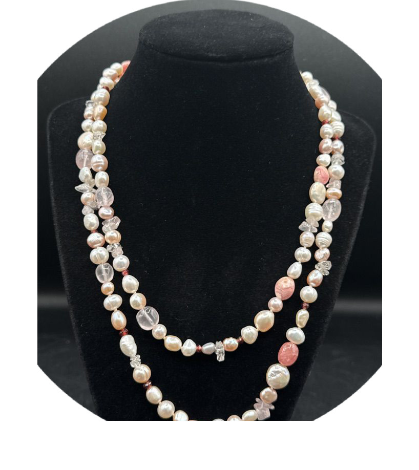 HONORA Pearl Rose Quartz and Rhodochrosite Garnet Necklace in Sterling Silver