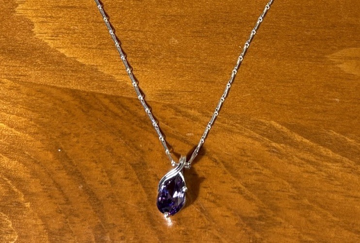 925 Sterling Silver Natural Amethyst Necklace Oval Pendant 18″ Bar Link
