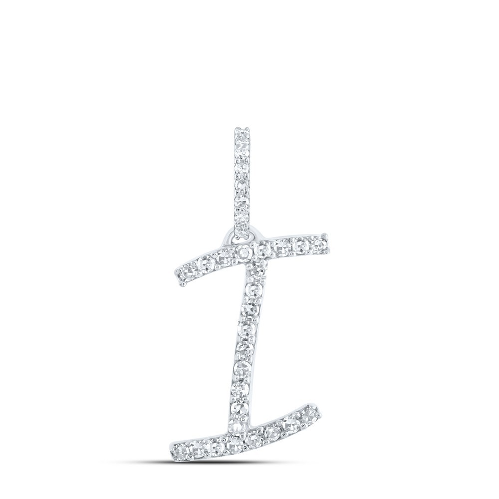 10k White Gold 0.14CTW Natural Diamond Initial “I” Charm 0.56g Alphabet Pendant