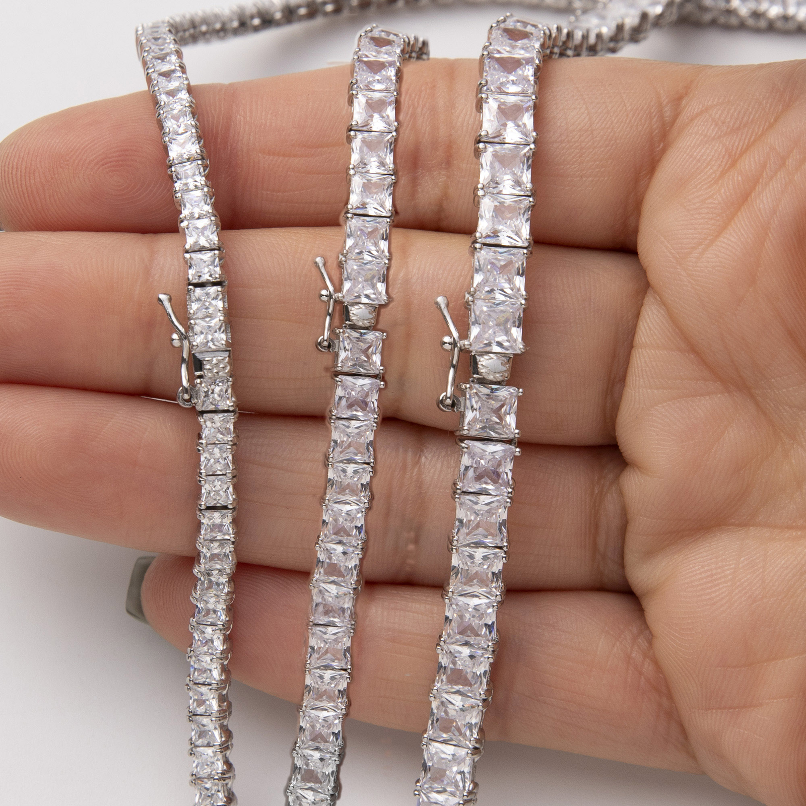 Princess-Cut Tennis Chain Necklace Sterling Silver 925