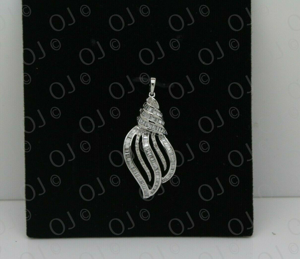 Women’s 0.78 CT Baguettes & Round Diamond Drop Pendant in Solid 14K White Gold