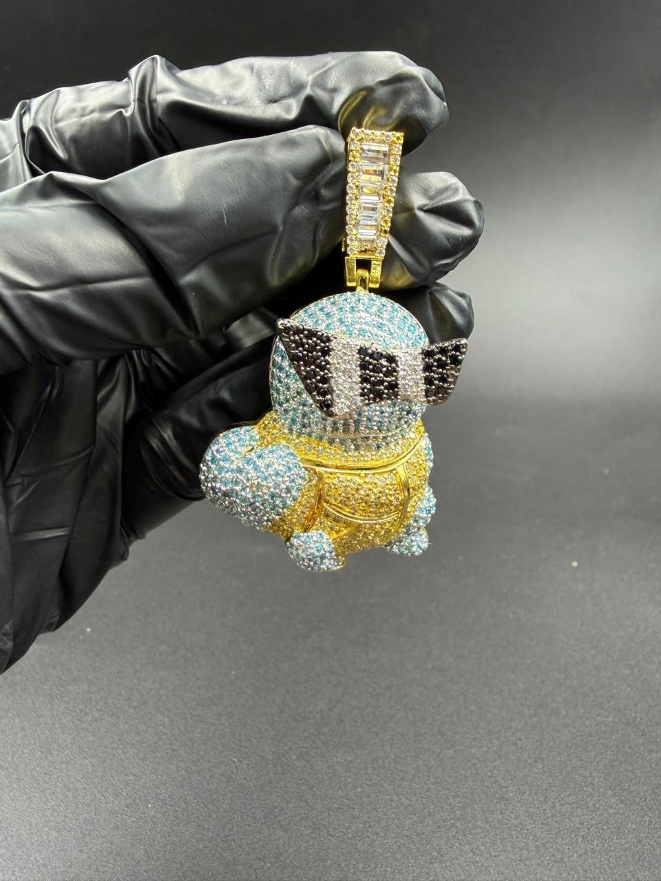 4Ct Round Cut Moissanite Squirtle Cartoon Pendent 14K Yellow Gold Plated Silver