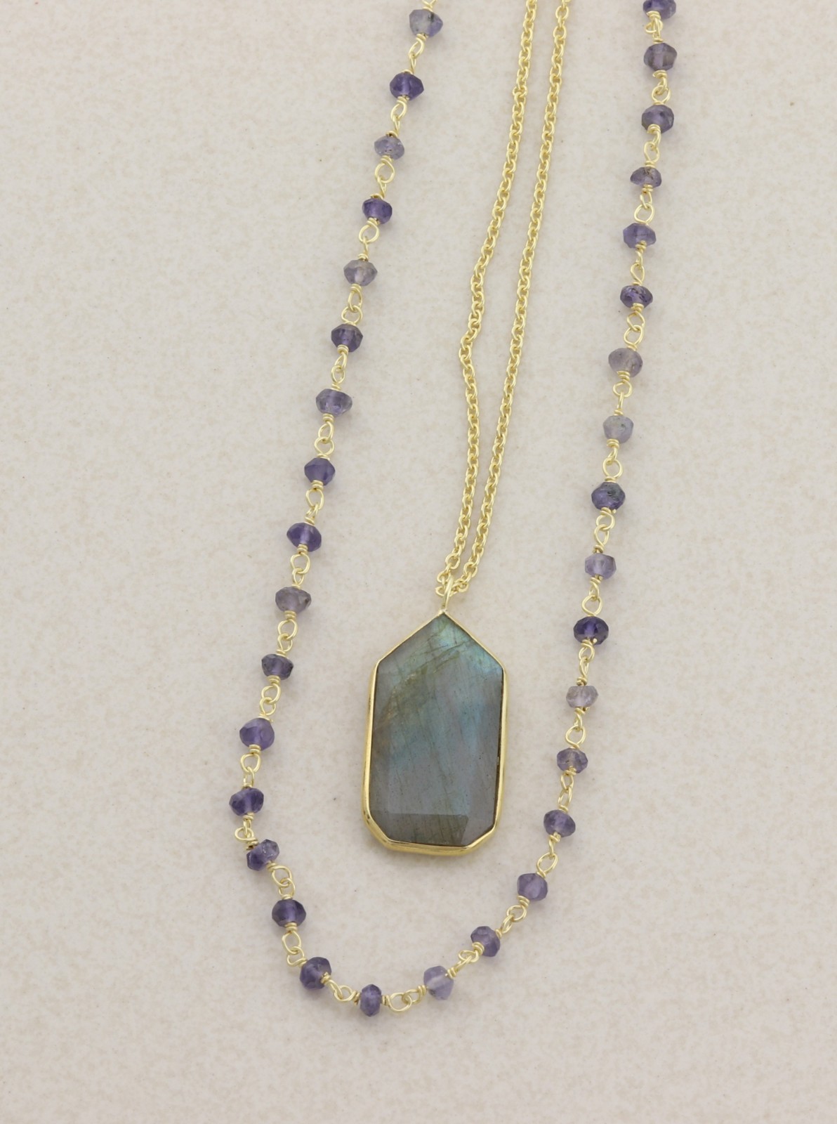 18k Gold Over Sterling Silver Long Labradorite Layered Necklace 30″