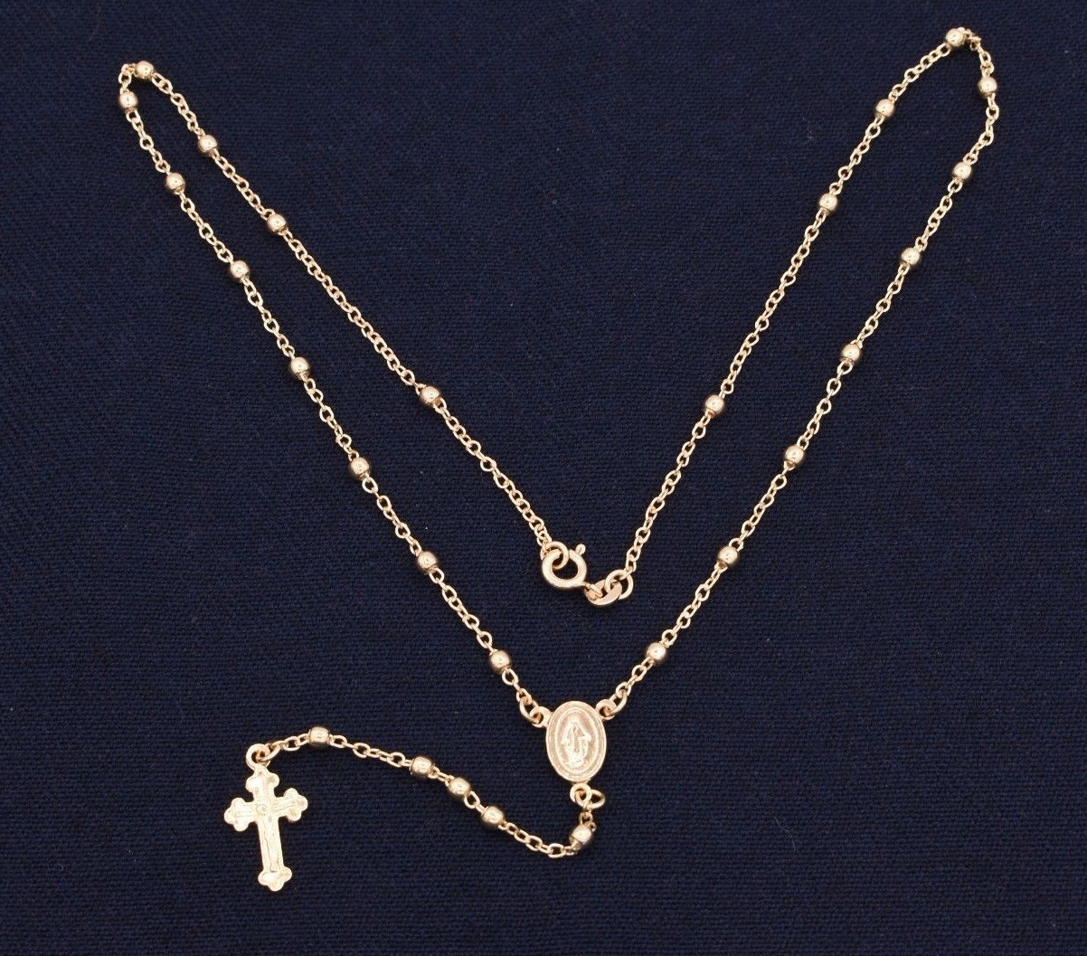 3mm Rosary Shiny Chain Necklace 14K Yellow Gold Plated Silver Italian ALL SIZES