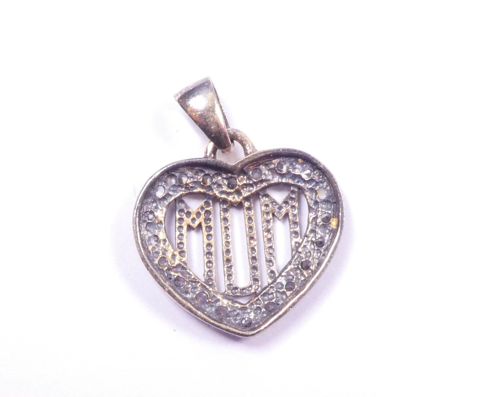 Mum Pendant Love Heart 925 Sterling Silver CZ Set 2.1g