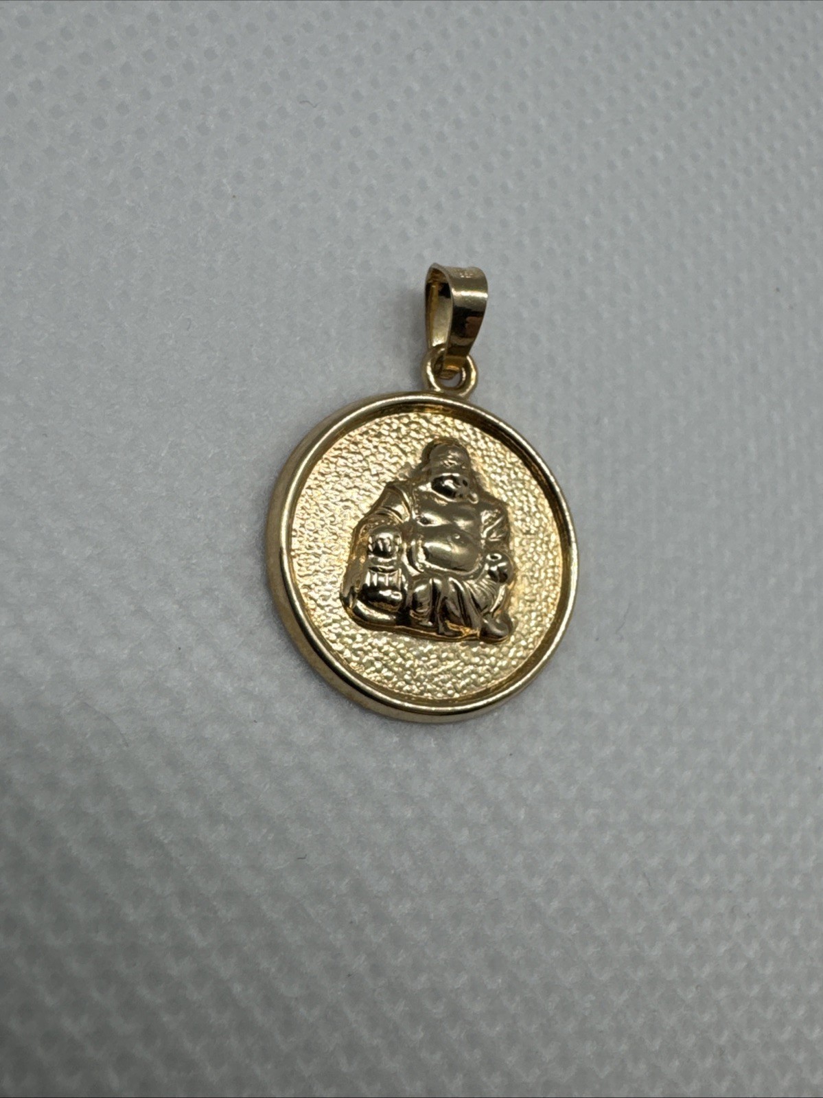 14k 585 Yellow Gold Hollow Buddha Charm Pendant Buddhism Round 16.7mm 1.22g