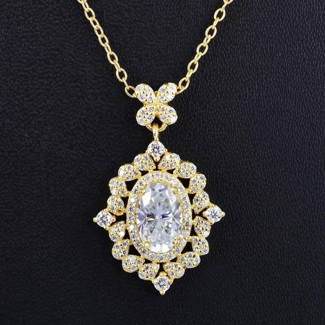 Real Moissanite 2.50Ct Oval Cut Woman’s Teardrop Pendant 14K Yellow Gold Plated