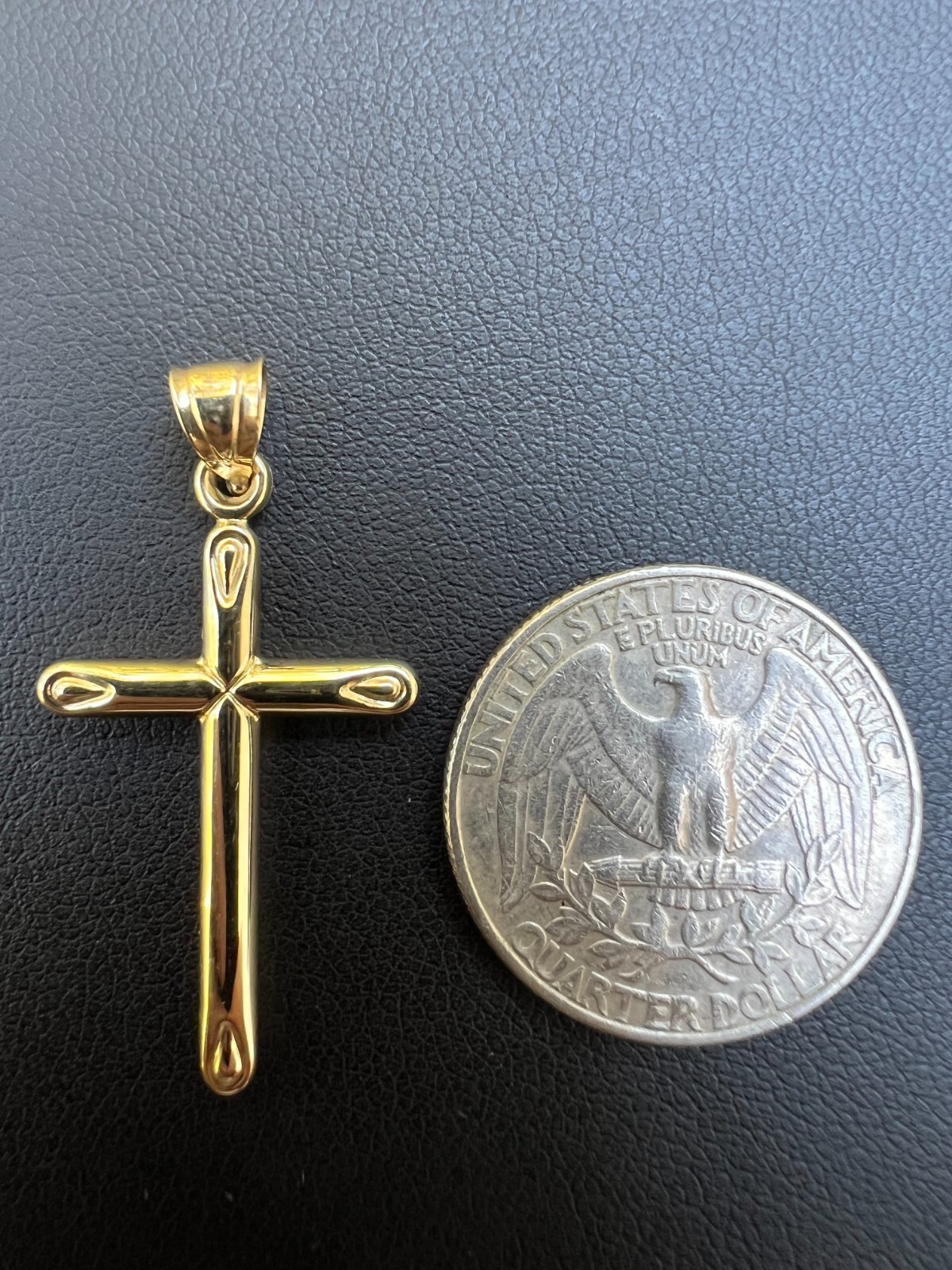 Real 14k Yellow Gold Plain Cross Crucifix Pendant Necklace Mens Ladies 1″ Medium