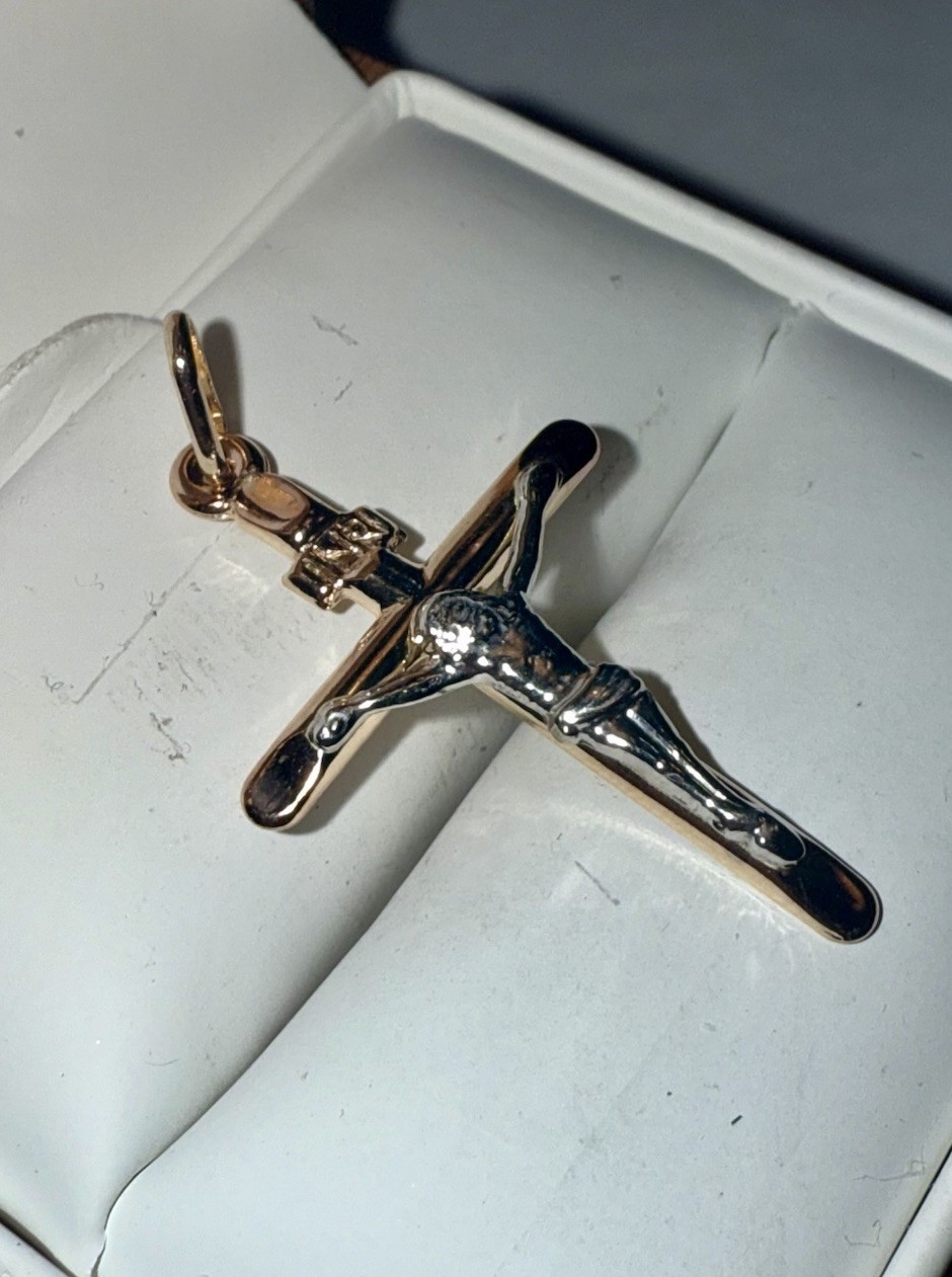 ESTATE Solid 10K Gold Two-Tone Crucifix Cross Pendant