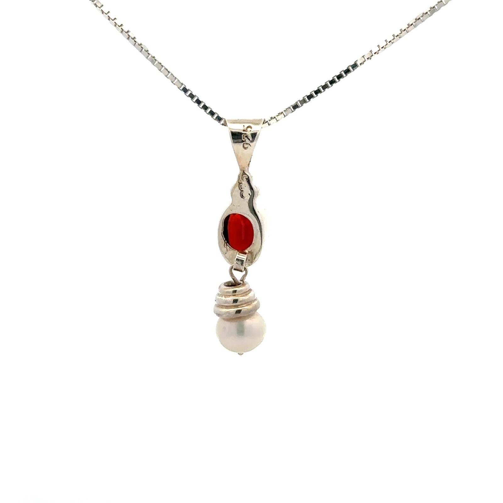 Sterling Silver Garnet And Freshwater Pearl Pendant (1/4 x 1 1/4 Inch)