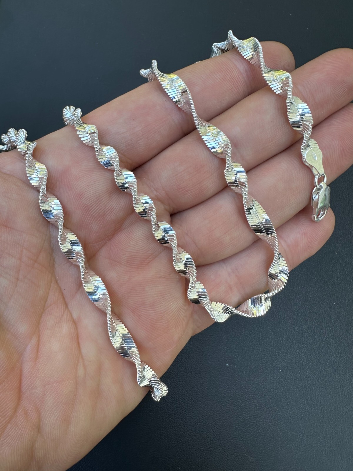 Real 925 Sterling Silver 6mm Loose Singapore Rope Chain Necklace Herringbone