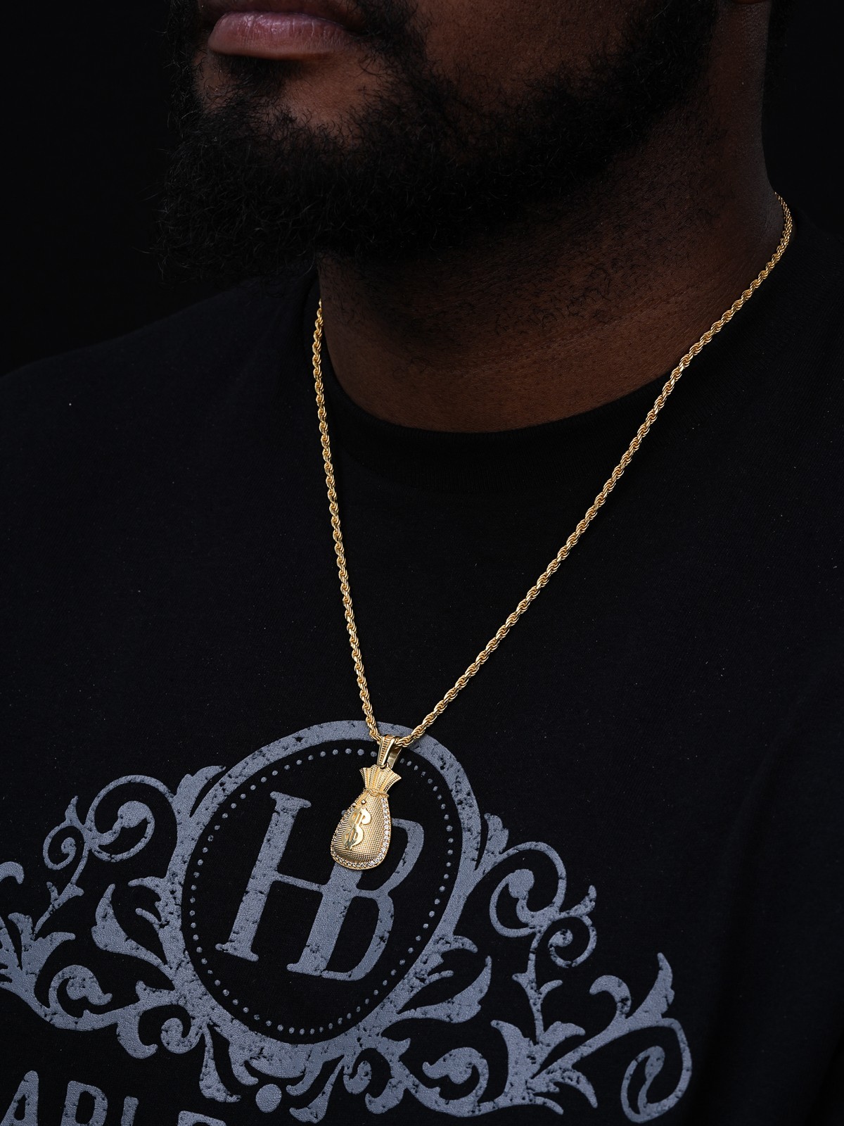 Real 925 Silver / 14k Gold Plated Money Bag Dollar Sign Pendant Necklace Iced CZ