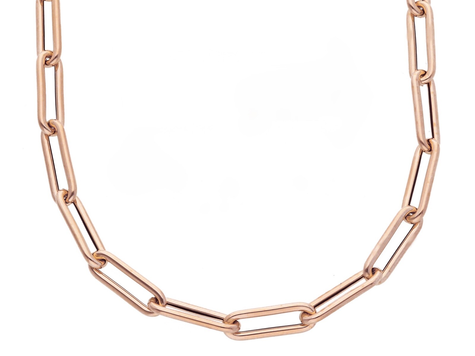 18K ROSE GOLD CHAIN ROUNDED TUBE OVAL PAPER CLIP 3x9mm LINK, 18″ 45cm ITALY MADE