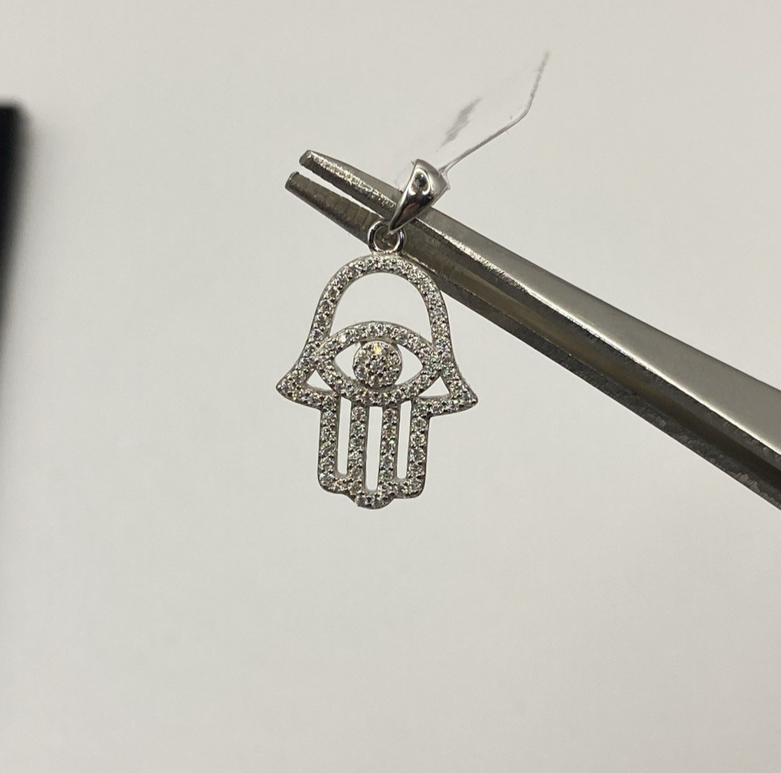 Moissanite Hamsa Hand Charm Pendant 0.40 ctw Stamped 925 Sterling Silver