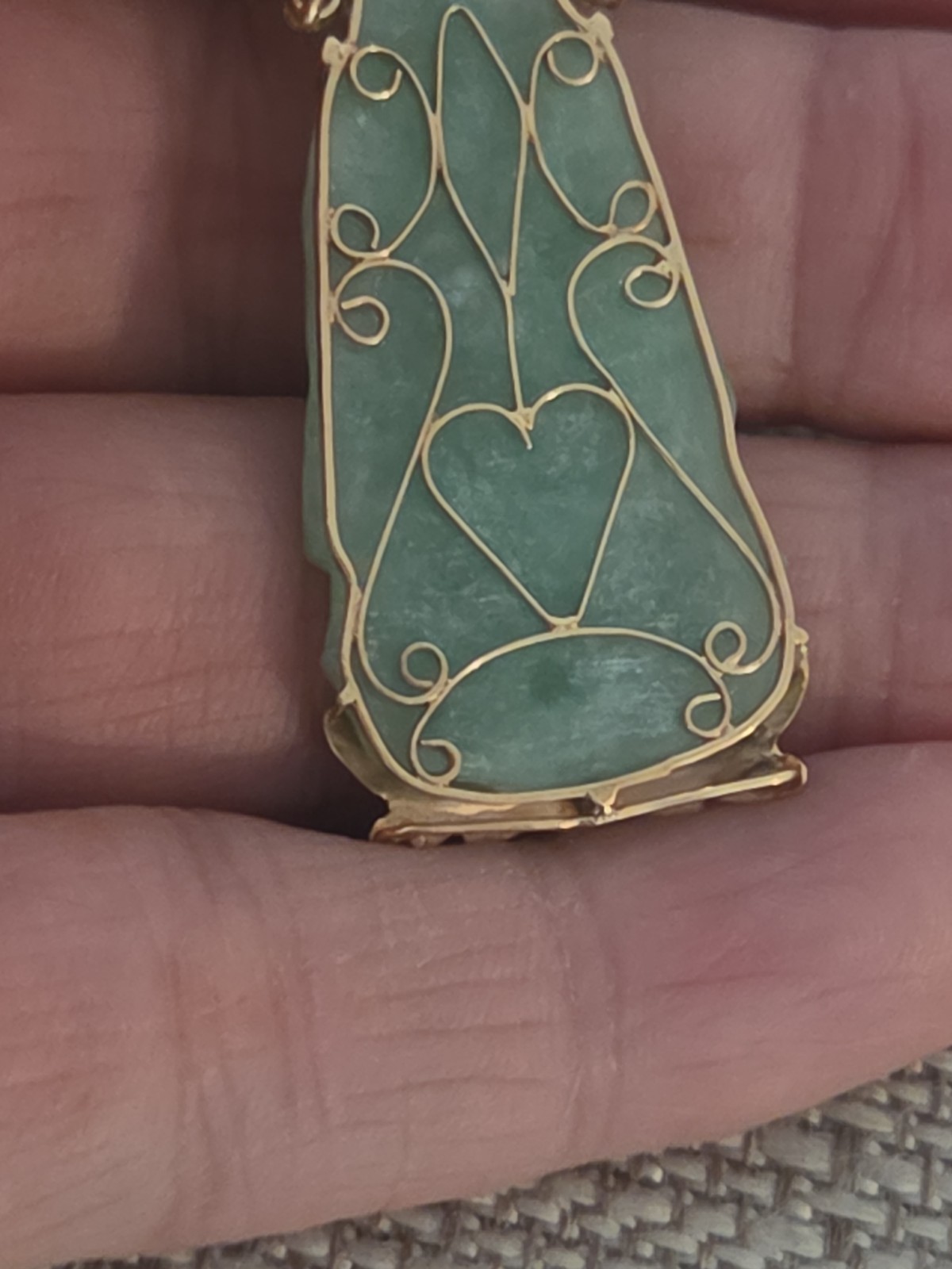 Higher Than 14K Solid Gold Guanyin Kwan Yin Female Buddha Jade Pendant
