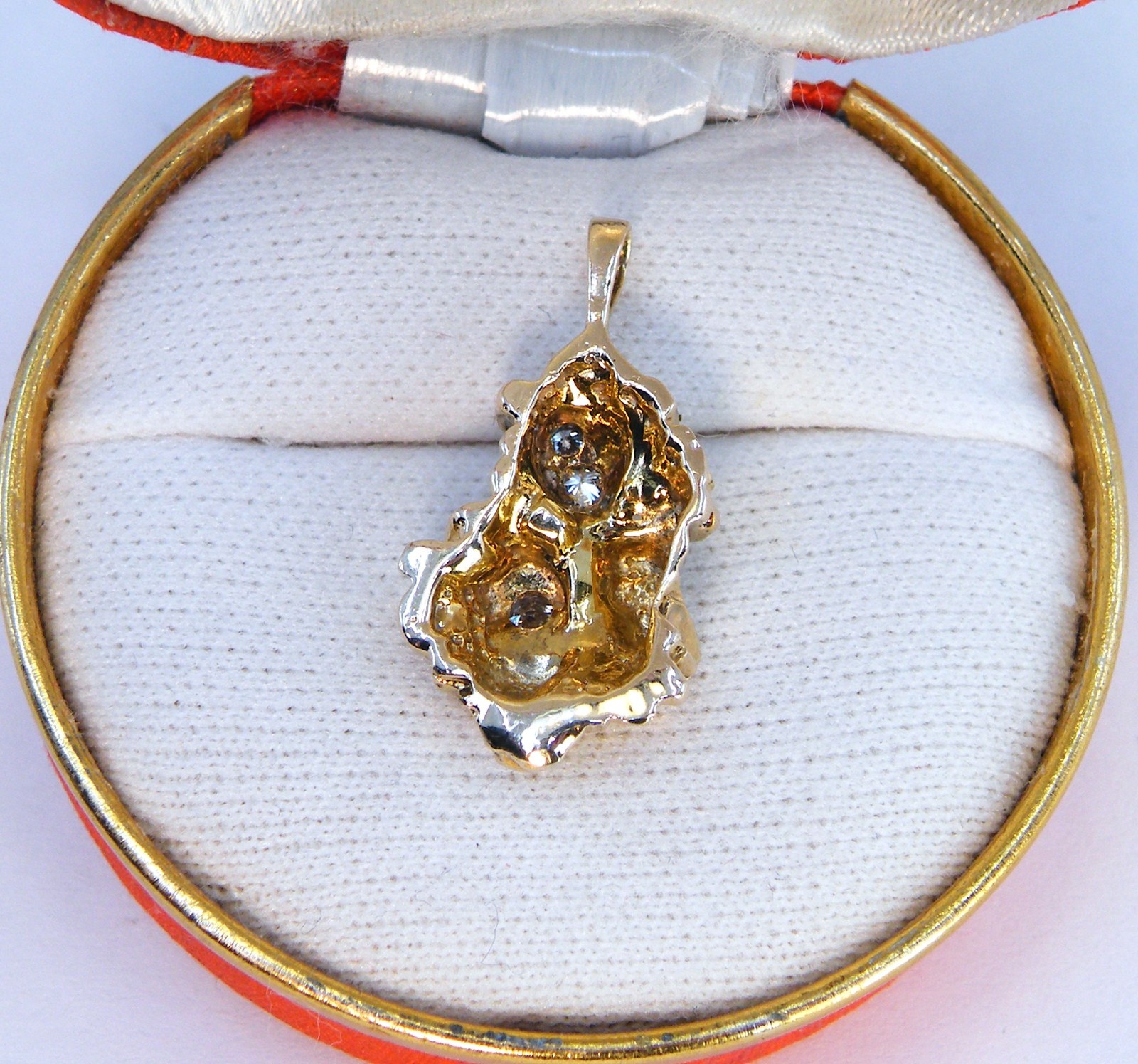 Unisex 10K Yellow Gold .30ct Diamond Nugget PENDANT 1980s Old School Charm