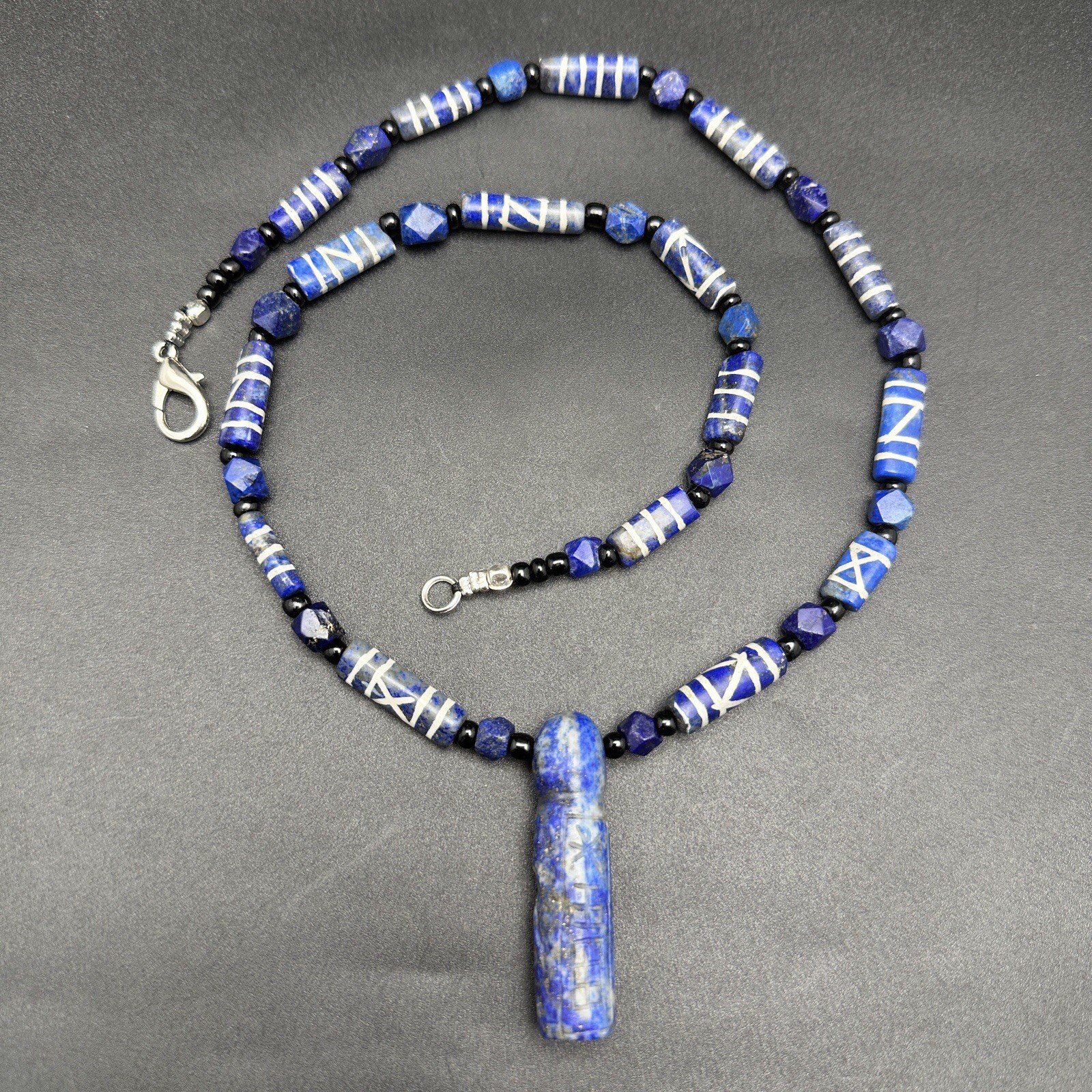 Vintage Rare Natural Lapis Lazuli Beads And Pendant Necklace Rare