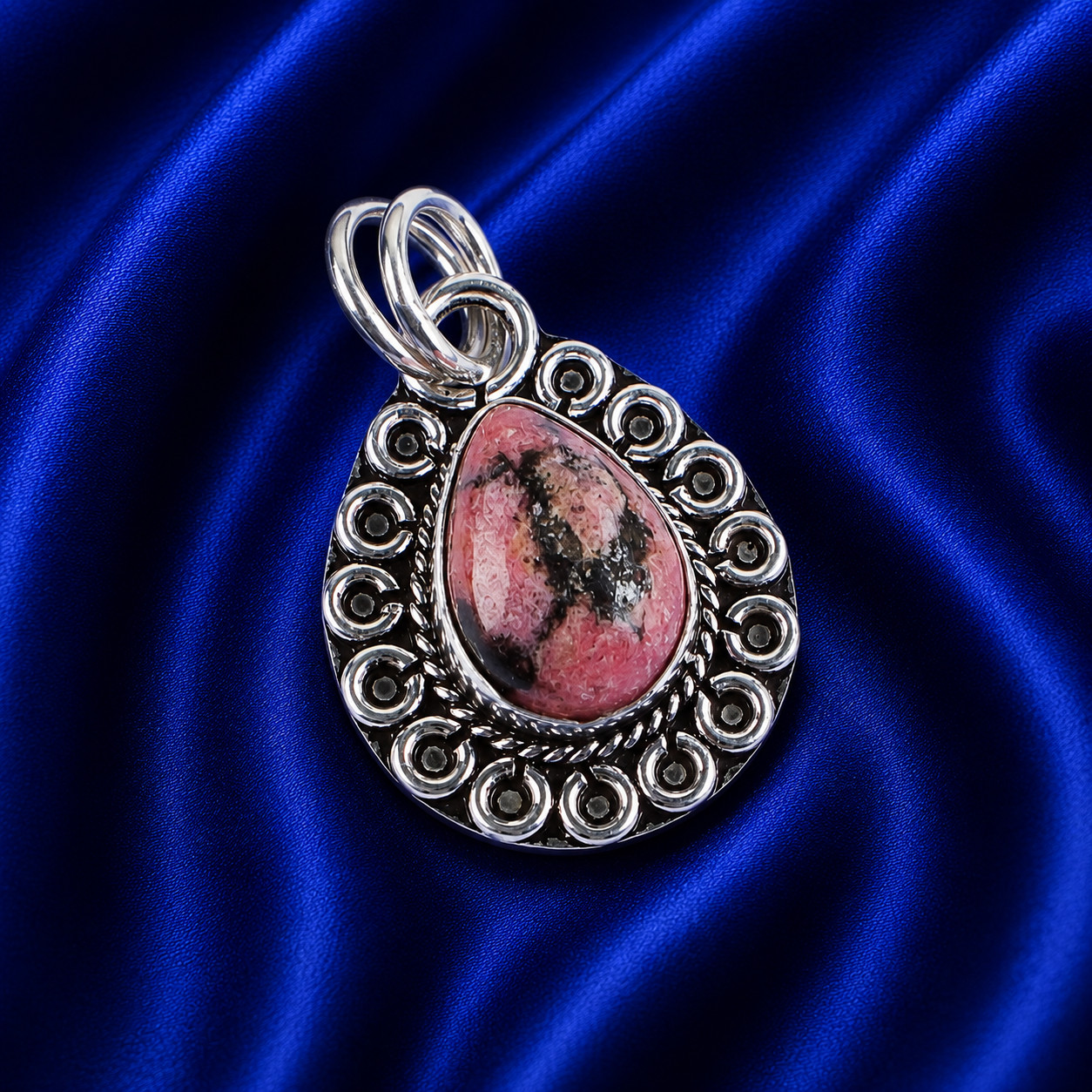 Black Rhodonite Gemstone 925 Sterling Silver Chain Pendent 1.02″ For Anniversary