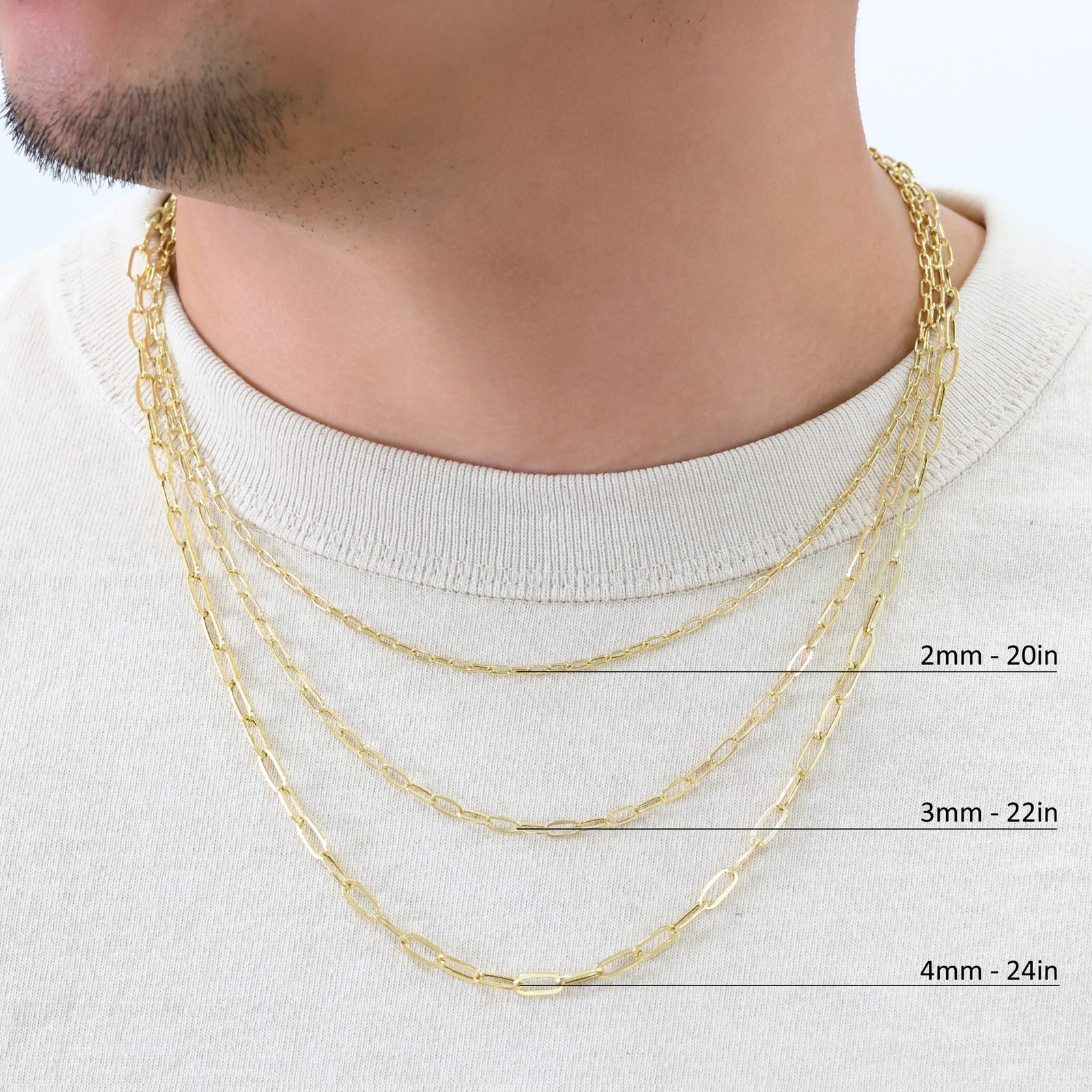 14k Yellow Gold Paperclip 2mm-7mm Chain Bracelet Necklace Mens Womens 7″-24″