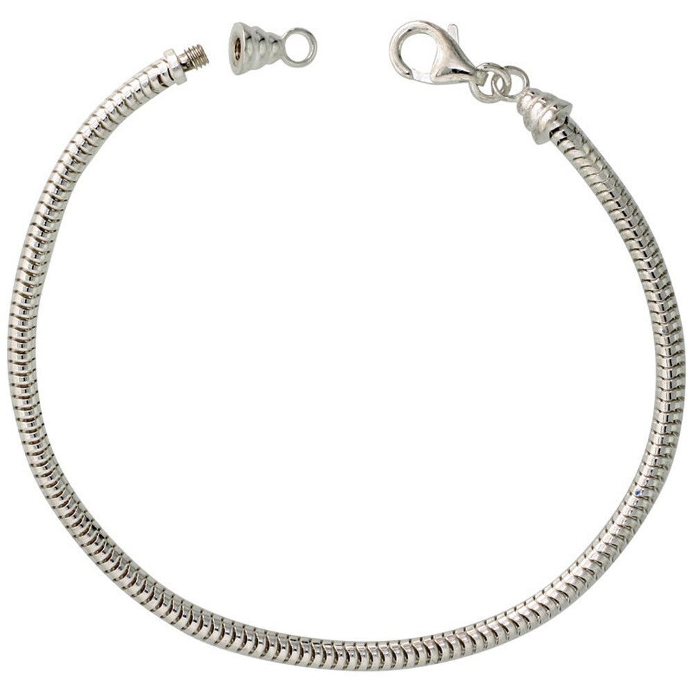 925 Sterling Silver Snake Chain Charm Bracelet Unscrewable End Caps 3mm 8 Inch