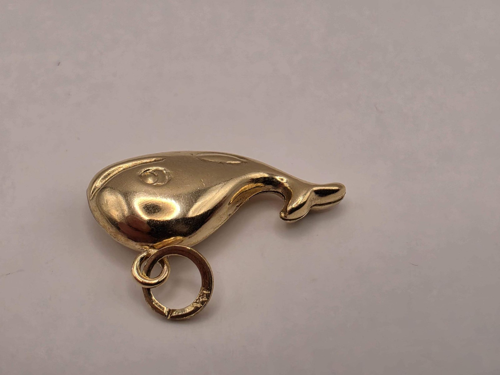 14K Yellow Gold Whale Pendant Hollow Laser Cut Sea Animal Charm Ocean Beach Naut