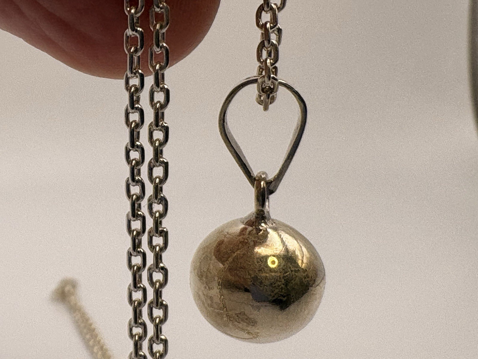 Solid Sterling Silver Drop Ball Pendant Chain Necklace 18” Vintage Hook Clasp