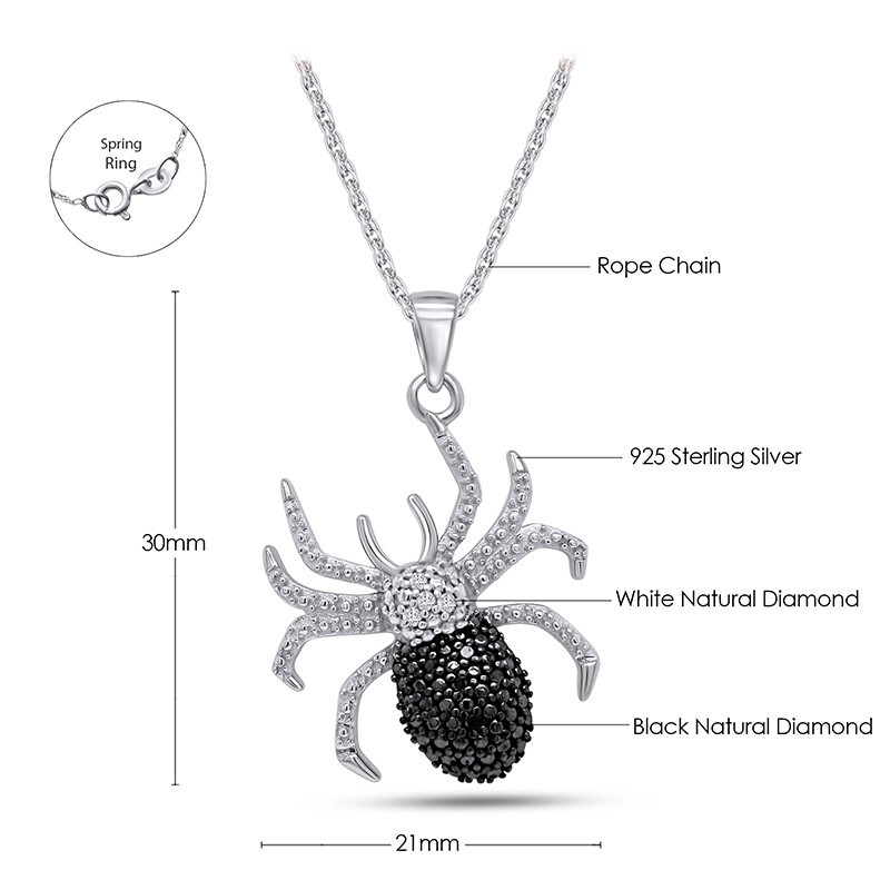 Natural Diamond Spider Pendant 18″ Necklace For Women’s in 925 Sterling Silver