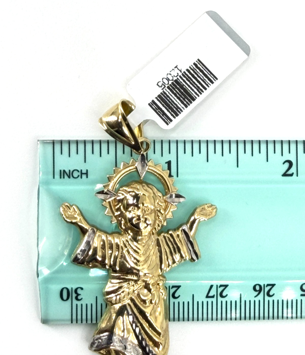 10K Solid Yellow Gold Divino Nino Baby Jesus Two Tone Diamond Cut Pendant Italy