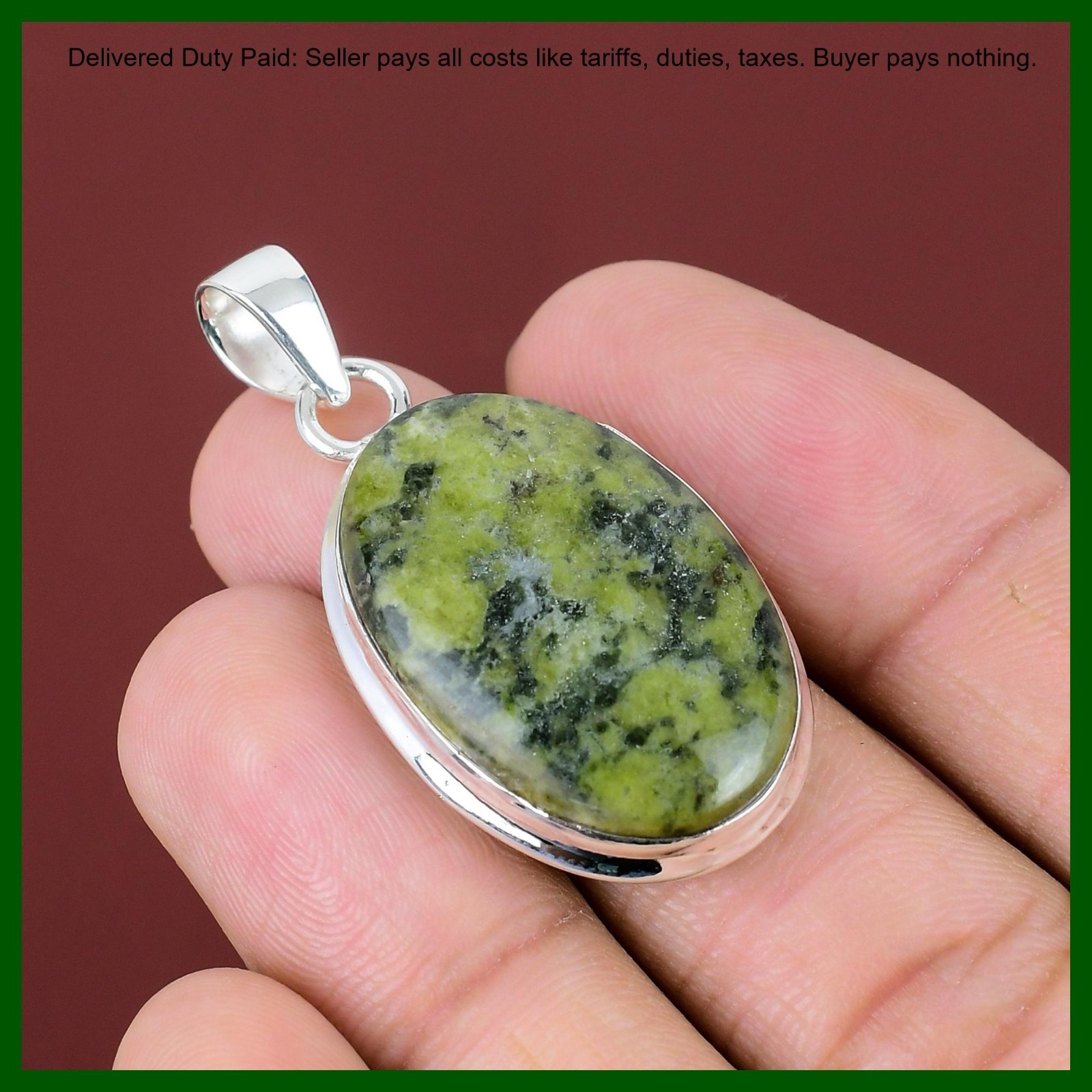 Oval Serpentine Stone Sterling Silver Wife Ethnic Anniversary Engagement Pendant