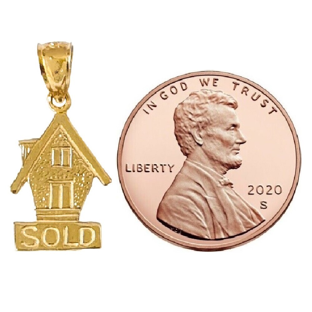 14k Yellow Gold Sold House Pendant / Charm, Made in USA