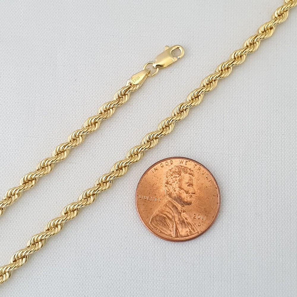 HOLLOW 10K Yellow Gold Men’s Women 2.2mm-3.8mm ROPE Chain Necklaces, 16″-30″
