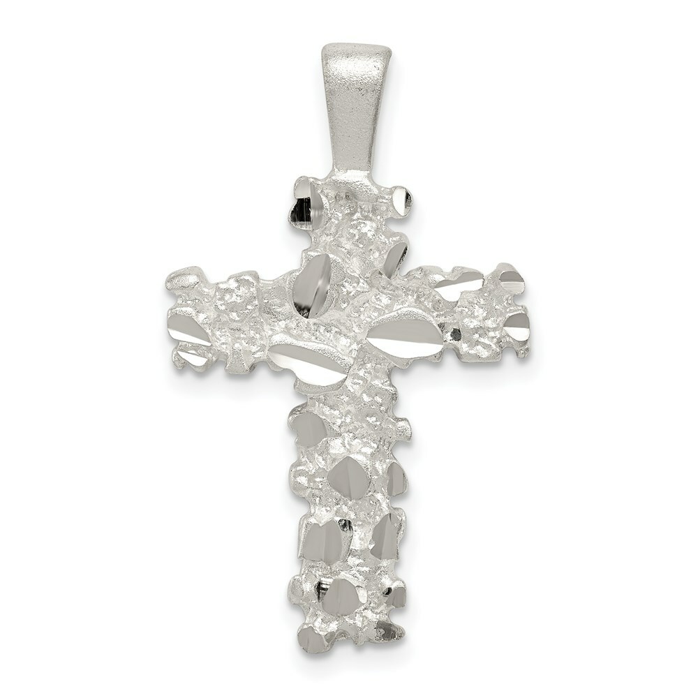 Sterling Silver Satin Finish Diamond-cut Nugget Cross Charm Pendant