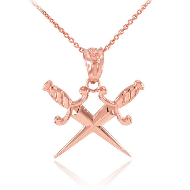 Gold Crossed Daggers Pendant Necklace (Available in Yellow/Rose/White Gold)