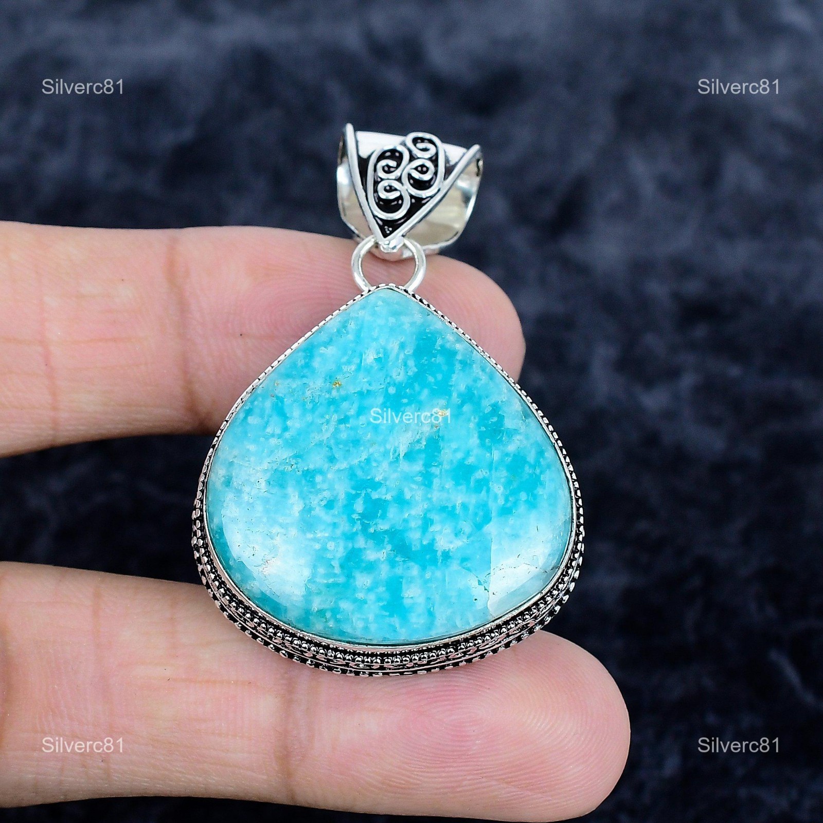 Heart Natural Amazonite 925 Silver New Birthday Bezel Daughter Gift Boho Pendant