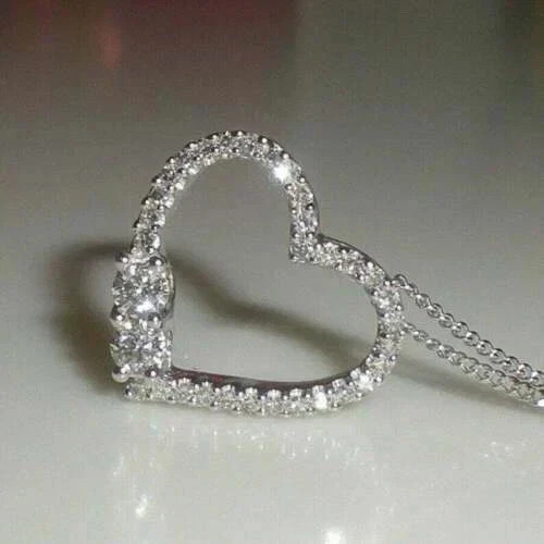 2.15Ct Round Cut White Moissanite Women’s Fancy Pendant 14K White Gold Plated